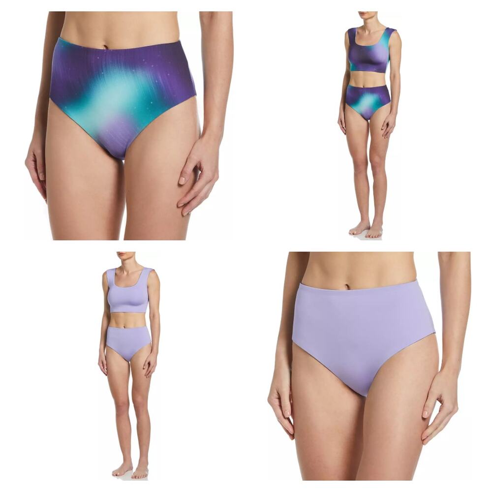 Nike Reversible‎ High Waist Cheeky Swim Bottom Women’s L Aurora Print Purple NEW